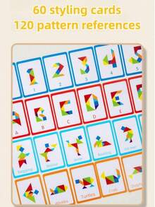 1 Set Kids Color Wooden Tangram Puzzle With 60 Double-Sided Challenge Cards, Montessori Geometric Shape Building Block Toy, Logical Thinking & Creativity Educational Puzzle, Ideal Birthday & Holiday Gift For 3-8Y Boys Girls - Multicolor - View 10
