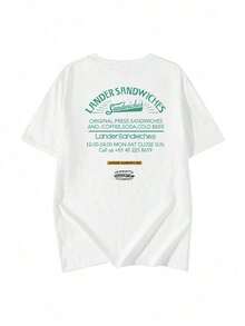 New White Short Sleeve Summer T-Shirt, English Print, Loose Fit, For Petite Women, Casual In-Style - 白色的 - 查看 4