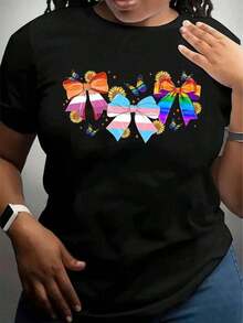 T-Shirt With The Pride Flag And Ribbon, With Rainbow And Transgender Identity Symbols For The Celebration Of LGBTQ+ Pride And Awareness Of Diversity. - 黑色 - 查看 6