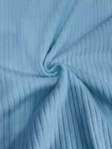 Elegante camiseta de punto de cuello redondo, top de punto minimalista de moda, primavera/verano - Azul - Ver 3