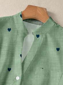 Camisa de mujer de manga larga con botones y bolsillos, con estampado romántico de corazones, adecuada para otoño, invierno y primavera - Verde - Ver 6