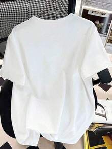 Print T-shirts T-shirts Women's Letter Basic T-shirts for Women Camiseta divertida Cotton T-shirts for Women Suéter de chica adolescente Tween dulce con patrón de mariposas y letras, camiseta de cuello redondo, nueva colección primavera/verano PVJC - Blanco - Ver 2