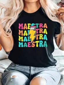 Camiseta Extra Grande para Maestra de Español, Camiseta con Estampado para Mujer para el Verano, Top de Manga Corta Suave para Mujer, Camiseta Elegante y Cómoda para Mujer, Camisetas con Gráficos - Negro - Ver 6