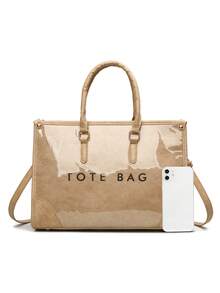 Multifunctional Travel Portable Fashion Bag With Detachable Shoulder Strap Transparent Material Work Daily Commute Women's Tote Bag - Khaki - View 4