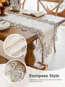 1 Stück bestickter Spitzen-Tischläufer, eleganter Palast-Stil Tischläufer, geeignet für Küche, Esszimmer, Café, Schminktisch, Wohnzimmer, Schlafzimmer, Outdoor, Feiertags-Dekoration & Party-Geschenk, verschiedene Größen erhältlich - Kamelfarben - Übersicht 8