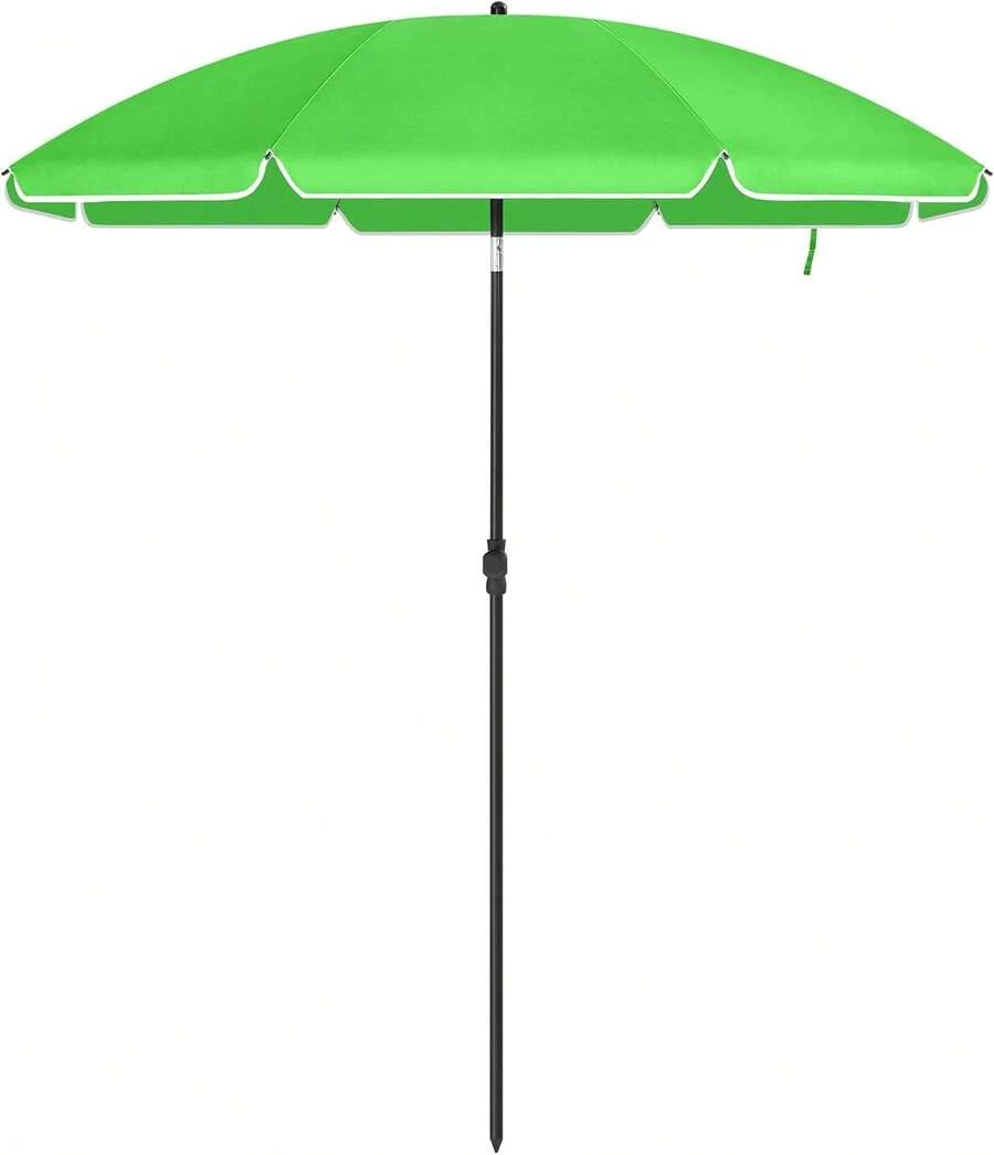 UPF50+ Sun Protection Beach Umbrella 1.6m Octagonal Portable Parasol Fibreglass Ribs Tilt Mechanism Carry Bag For Beach Garden Balcony Pool Grey - 綠色 - 查看 1