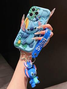Disney Lilo And Stitch Phone Case : 3D Fluffy Pattern Border Protector Phone Soft Phone Case With A Free Cute Stitch Bracelet Chain Lanyard, Stitch, Lilo, Angel, For Apple 17 Promax 17 Pro 16 15 14 13 12 11 Pro Max XS Max X XR Soft Cover Summer Phone Case - 白色 - 查看 4