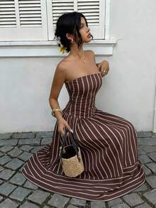 Vestido bandeau con cintura ceñida y estampado de lunares, estilo vacacional - Multicolor 2 - Ver 4