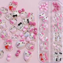 12Grids Sanrio Hello Kitty Charms For Jewelry Making, Cute Sparkle Pink Bow Jewelry Making Supplies,3D Kawaii Cat Bowknot Jewelry DIY Decoration - Charms - View 9