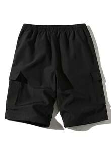 Summer Plus Size Men's Outdoor Loose Street Style Cargo Casual Shorts, Drawstring Elastic Waist Bermuda Shorts - Black - View 3