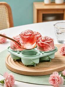 四格玫瑰花形硅胶冰格带盖,3D玫瑰冰球模具,适用于威士忌鸡尾酒和浪漫场合 - 彩色 - 查看 12
