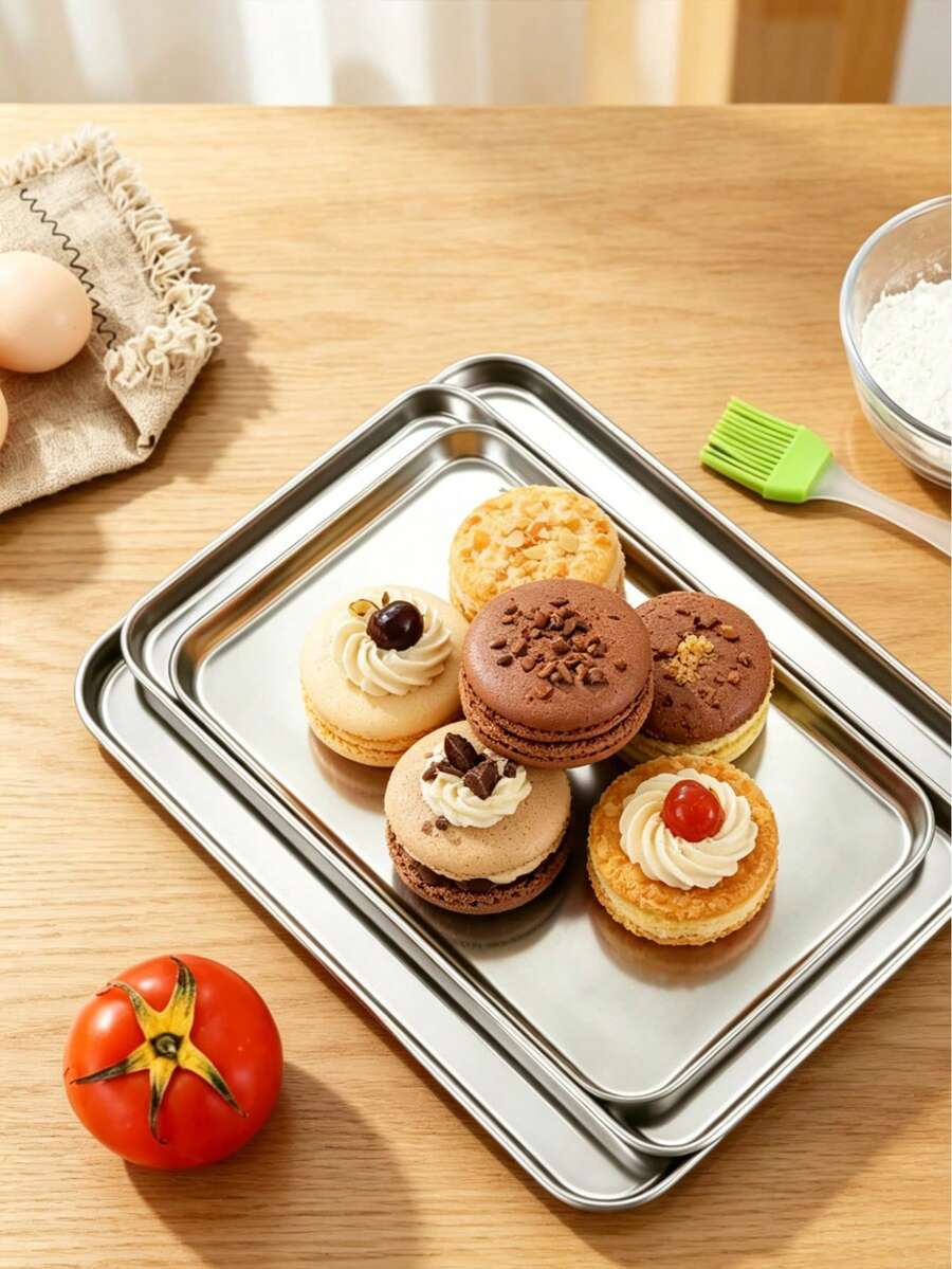Nordic Industrial Style Stainless Steel Rectangular Tray - Metal Serving Plate Suitable For Desserts, Cakes, Coffee Shops And Home Use