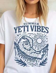 'Summer Vibes' Print T-Shirt, Size S, Cute T-Shirt, Party T-Shirt, Beach T-Shirt, Summer T-Shirt - 軍綠色 - 查看 6