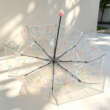 1pc Fully Automatic PVC Cat Paw Line Pattern Transparent Umbrella, Windproof And Rainproof, Reinforced Frame, Suitable For 2 People, Essential For Life, Mother's Day Gift, Travel Photography, Gift - Transparent Umbrella Series - View 4
