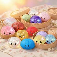Dumpling Squishy Toy With Steamer Box, Blue Flash Glitter Slow Rising Fidget Squishies, Sensory Toys For Classroom, Stress Relief Anxiety Fidgets For Adults Kids, Kawaii Food Shaped Collectible Squishies, Party Favors, Soft Pinch Gift, Blue Flash - 藍色的光澤 - 查看 4