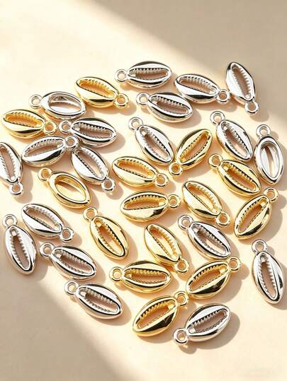 50pcs Shell Pendant, Beach Shell CCB Plastic Spacer Beads Charms, Suitable For DIY Jewelry Making, Necklace, Bracelet, Keychain, Holiday Party, Handcraft