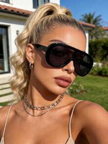1 Pair Retro Classic Metal Oval Glasses For Women, Suitable For Holiday Gifts, Summer Beach Parties, Outdoor Travel, Street Photography And Other Occasions - black gray - View 7