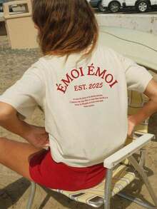 T-Shirts GraphicNew Summer 2026 Collection, Old School Style [Double-Sided Print] [Wilderness Orientation] Pure Cotton Crew Neck Short Sleeve T-Shirt With EMOI EMOI Letter Print, Casual, Sizes: S–7XL; 24-Hour Shipping. Clothing. - 杏色 - 查看 2
