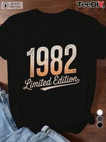 Women's Limited Edition 1982 Vintage T-Shirt - Retro 80s Inspired, Loose Fit Crew Neck And Distressed 1982 Print, Machine Washable, All Year Comfortable For 80s Theme Parties And Casual Wear! Women's T-Shirts, Plus Sizes, Size T-Shirts, Women's Size T-Shirts. - 黑色 - 查看 6