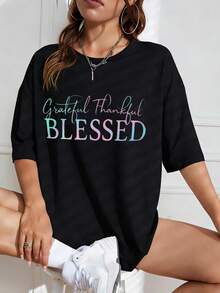 Women's Cotton Crew Neck T-Shirt - Front Print, Slogan Print, Short Sleeves, Casual Top, Suitable For Spring And Summer, Vacation, Everyday Wear, And Farm Wear. Women's Clothing, Local Delivery. PRSN - 白色 - 查看 8