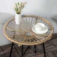 Bistro Table, Round Garden Table, Rattan Side Table, For Patio Or Balcony, Black And Beige, 50 X 50 X 50 Cm - Beige - View 2