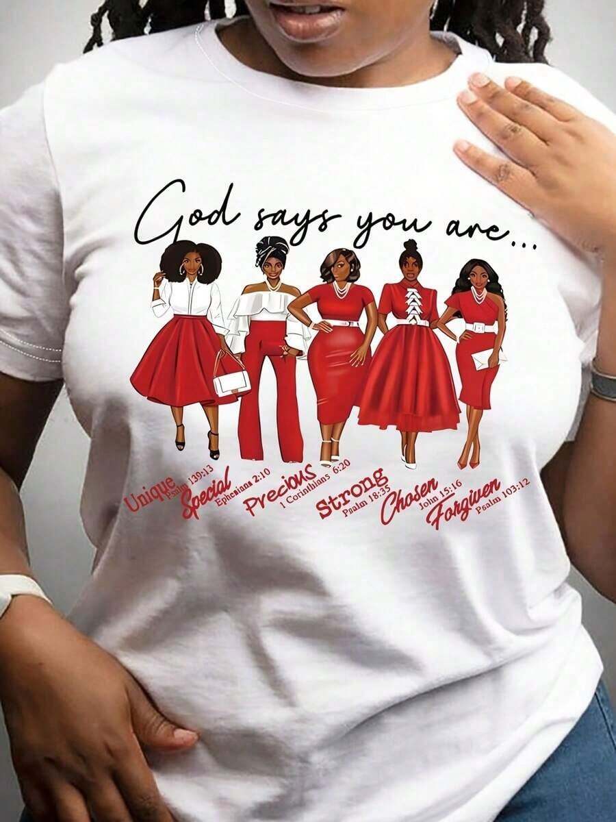 Women's Plus Size T-Shirt - Large Size - 1, 1 X-Inspiration, Crew Neck, Short Sleeves, Portrait Print, Regular Length, Casual, Suitable For Wear In All 4 Seasons. Ideal For Valentine's Day, Commuting, Outdoor Activities, Fitness, And Everyday Casual Wear. - 白色 - 查看 1