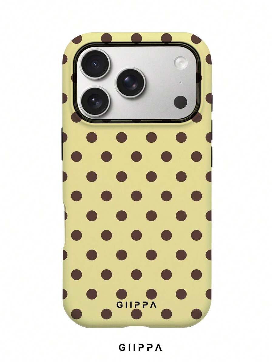 GIIPPA 1 Piece Cream-Colored Background With Brown Polka Dot Design Phone 17 Pro Max Case, Compatible With Phone 16 Pro Max, 15 Pro Max, 14 Pro Max, Korean Stylish And Interesting Phone Case, Fits 11/12/13/14/15/16 Pro Max Plus, Elegant Design Suitable For Both Men And Women, Ideal Gift For Girlfriend On Christmas, Valentine's Day, Easter, Wedding Season And Birthday - Creamy Yellow - View 1