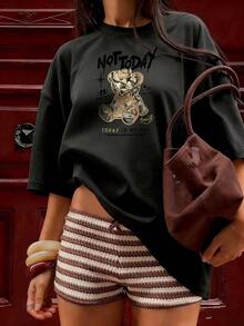 Stylish Urban T-Shirt, A  Short-Sleeved T-Shirt For Spring And Summer 2026, Made In Mexico, 180 Grams. Cartoon Print, Couple Design, Suitable For Indoor Or Outdoor Wear. Crew Neck, Unisex, Ideal For The Office And Leisure. One-Pack. - BK-P631577SLNDXZGY565 - 查看 2