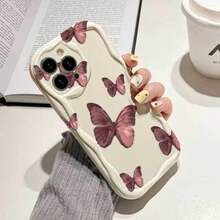 Fanahat-Funda para Teléfono - Una funda para teléfono color crema con un diseño de mariposas, que presenta un diseño ondulado divertido y minimalista para protección contra caídas, compatible con los modelos de  11 al 17, incluyendo las versiones Pro y Plus - Color mixto 1 - Ver 4