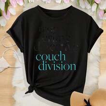 Women's Printed T-Shirt, Casual Round Neck Top, Comfortable And Simple Everyday Wear, Ideal For Travel, Beach And Vacation, Breathable Summer Gift, Machine Washable Round Neck Design, Loose Fit For Spring, Summer And Autumn - 黑色 - 查看 1