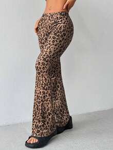 Pantalones acampanados informales con estampado de leopardo para mujer - Multicolor - Ver 4