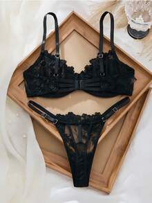 Halloween Style Sexy Transparent Floral Lace Lingerie Set For Women, Exquisitely Designed With Soft And Skin-Friendly Fabric, Available In 8 Vibrant Colors To Choose From. - 黑色 - 查看 2