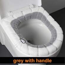 2856 Thick Plush O-Shaped Warm Toilet Seat Cushion, Universal Toilet Seat Cushion, Reusable Winter Toilet Seat Cushion, Toilet Seat Cover - 灰色有把手 - 查看 4