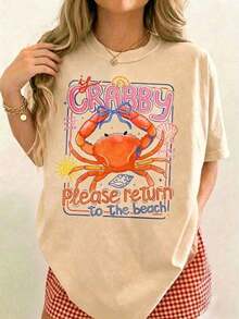 Women's 100% Cotton Graphic Graphic T-Shirt With Double Print "If I'm In A Bad Mood, Please Go Back To The Beach" And "Salty", Casual And Oversized Summer Style | Summer Clothes | Holiday Outfits Pure Cotton T-Shirt 100% Cotton 100% Cotton - 杏子 4 - 查看 1