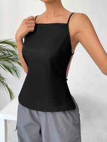 Sujetador De Tirantes Para Damas En Color Sólido Con Espalda Al Aire - Negro - Ver 3