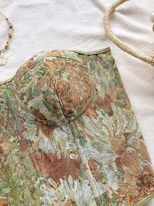 Blusa de tirantes con estampado floral vintage bohemio, elegante y tropical, ideal para vacaciones, boda en la playa, graduación, brunch, Día de San Patricio, Spring Break, Pascua, festivales de música, otoño/invierno - Verde - Ver 6