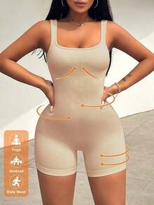 Mono elástico para mujer de moda simple y unicolor con ajuste ceñido - Camel - Ver 7