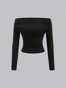 de 3 piezas Blusa corta de manga larga y hombros descubiertos para mujer, cómoda y amigable con la piel, ajuste ceñido - Multicolor 10 - Ver 6