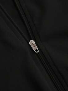 Camiseta de manga larga de ajuste ceñido con cuello en V y media cremallera elástica informal, esencial básico para otoño e invierno de mujeres - Negro - Ver 3