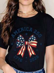 America 250 Stars And Stripes Short Sleeve T-Shirt, 1776-2026 Summer - 黑色 - View 1