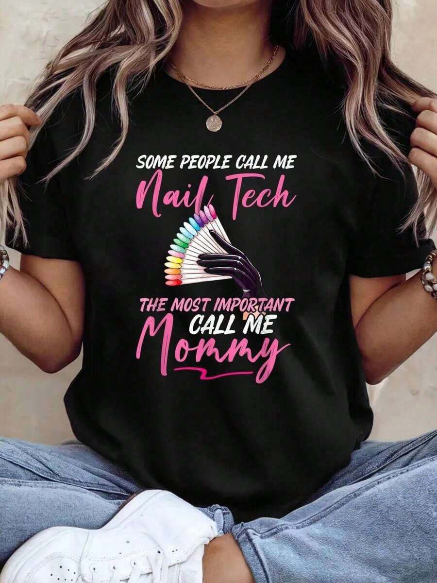 100% Cotton Nail Technician Work Uniform, Nail Polish Design T-Shirt For Mom - Hitam - View 1