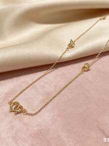 1 chiếc dây chuyền mặt dây dài bằng thép không gỉ thời trang hình số La Mã, kiểu dáng đôi, trang sức thanh lịch dành cho nữ mùa thu/đông. - Vàng - Xem 2