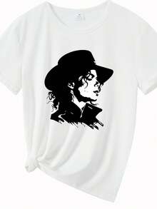 Camiseta Casual de Mujer Nueva Colección Otoño - Estampado Clásico Retrato, Cómoda y Elegante con Cuello Redondo para Deportes Correr Moda, Personalidad Divertida Suave Transpirable Ropa casual Fiesta Celebración Vacaciones Navidad Halloween Campus Graduación Regalo Unisex Pareja Hermana Conjunto - Blanco - Ver 2