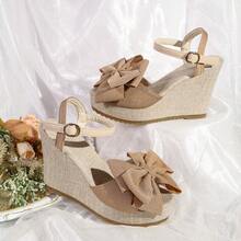 Mẫu sandal đế xuồng cao gót, hở mũi, quai hậu mới mùa hè 2026 dành cho nữ, sandal cao gót một mảnh với khóa cài và nơ phối màu thời trang. - Cà phê nâu - Xem 5