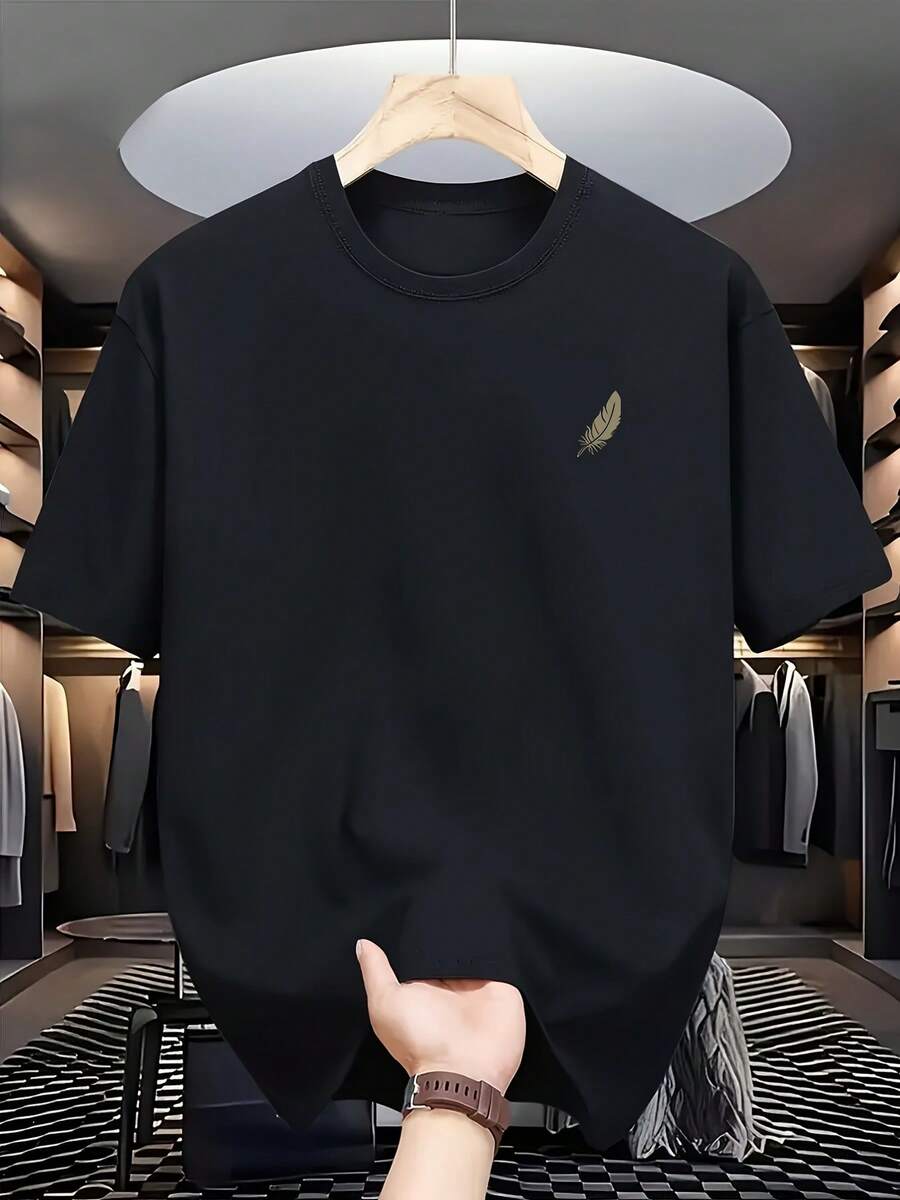 Camiseta de manga corta con estampado geométrico retro para hombre y mujer, cuello redondo holgado, tela transpirable, ropa deportiva casual para las cuatro estaciones, diseño simple, textura suave, material ligero, uso diario, neutro. - Negro - Ver 1
