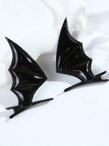 1 Pair Halloween Black Bat Wing Hair Clips, Gothic European And American Style Hair Accessories, Personalized Versatile Headpiece, Dark Style Leather Costume Accessory, Essential Party Cosplay Supplies, Unisex - Multicolor - View 4