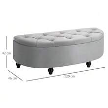 Storage Bench, Ottoman, Storage Box, Footrest, Velvety-Touch Rubberwood, Grey, Bedroom - Grey - View 3