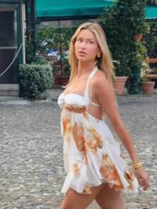 Vestido corto verano 2026 europeo y americano, cuello halter, espalda muy descubierta, falda asimétrica - Color de la imagen - Ver 4