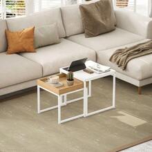 Modern Coffee Table, Set Of 2, Sofa Table, For Small Spaces, Square, MDF, Metal, White - White - View 1
