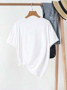 Soft Women's Summer Casual T-Shirt With Letter And Fruit Print, Round Neck And Short Sleeve LIMONCELLO LEMON LIQUEUR Refreshing And Delicious Graphic T-Shirts For Women, Casual Blouse For Women, Blouses For Women, Cotton T-Shirts For Women - 白色 1 - 查看 2